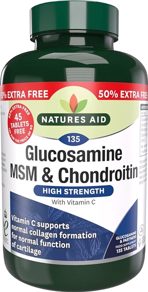 Natures Aid Promo Packs - Glucosamine 500mg, MSM 500mg + Chondroitin 100mg (with Vit C) - 135 Tablets (90 + 45 Tablets Free)