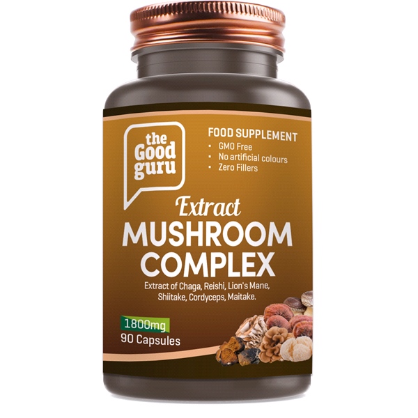 the Good guru - Mushroom Complex Extract (90 Capsules) - Extract of Chaga, Reishi, Lion's Mane, Shiitake, Cordyceps, Maitake.