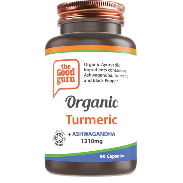 the Good guru - Organic Turmeric + Ashwagandha & Black Pepper - Helps Maintain a Healthy Immune System and Aids the Reduction Of Cholesterol (90 Vegan Capsules)